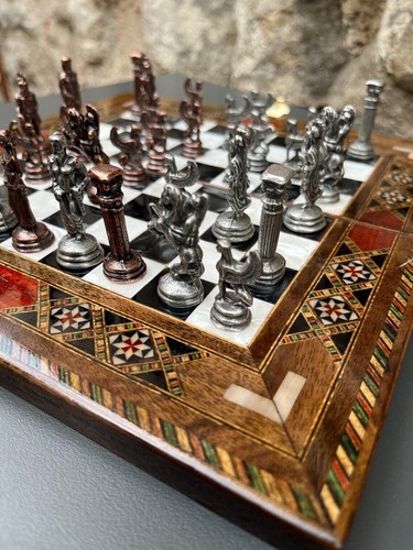Mythology Chess Set – Solid Wood Board, Zamak Metal Pieces | Unique Gift & Decor - Picture 4 of 11