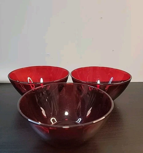 Arcoroc France Ruby Red Glass Dessert Cereal Bowls Set Of 3