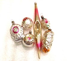 6 Vintage Russian Glass Christmas USSR Ornament Xmas Fir-Tree Decoration Old Set