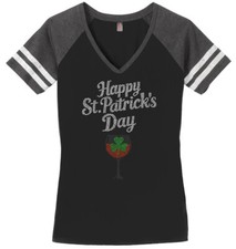 Women's St. Saint Patrick's Day Pattys Ladies Bling T-Shirt V-neck Shirt S-4XL