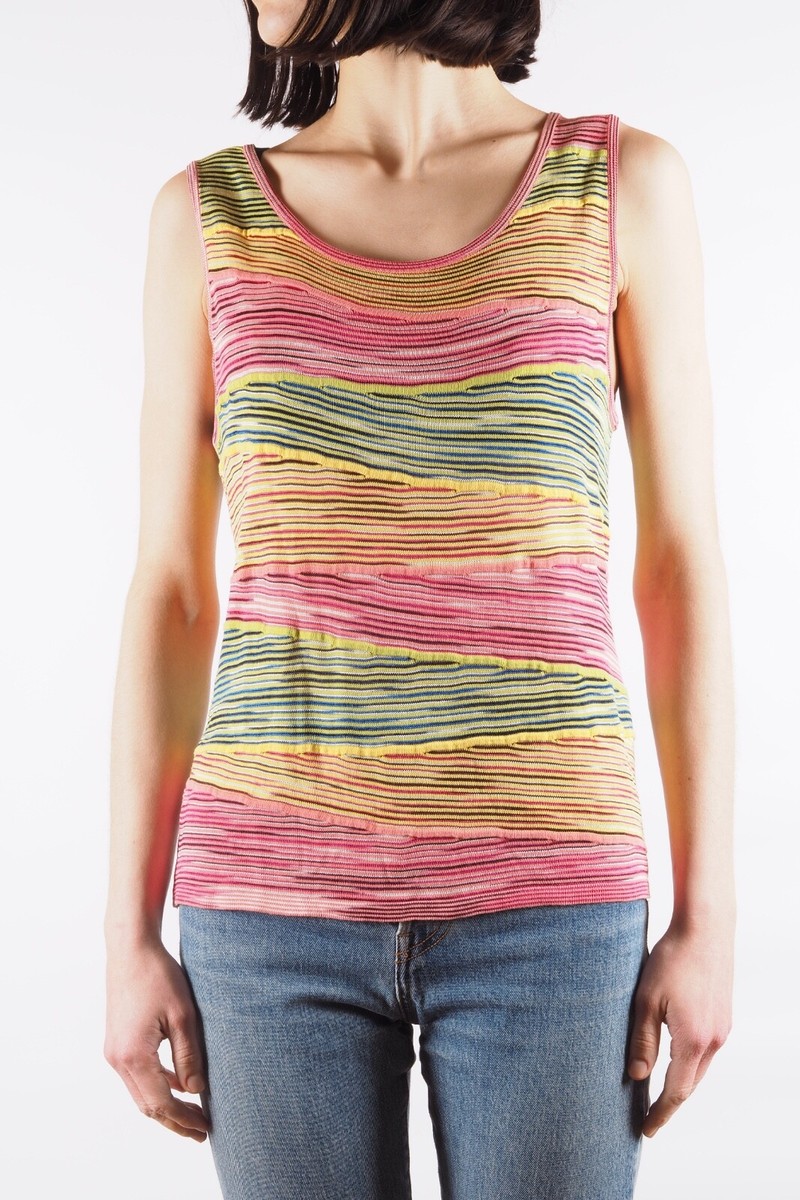 Missoni Vintage Women's Pink Yellow Multicolor Knit Cardigan Tank