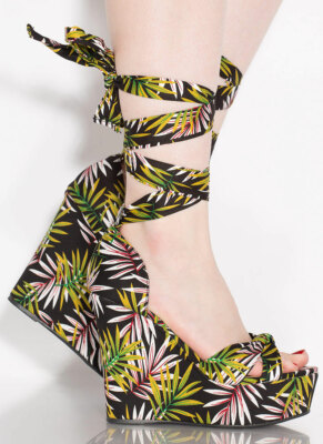 New Women Peep Open Toe High Wedge Platform Heel Sandal Wrap Lace-Up Multi-Color