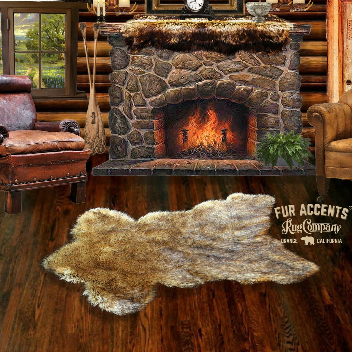 Faux Fur Sierra Bear Skin Pelt Rug, Deer Skin,Throw Carpet, Hand