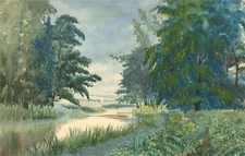 Percy S. Laws (1892-1972) - Mid 20th Century Watercolour, Riverside Path