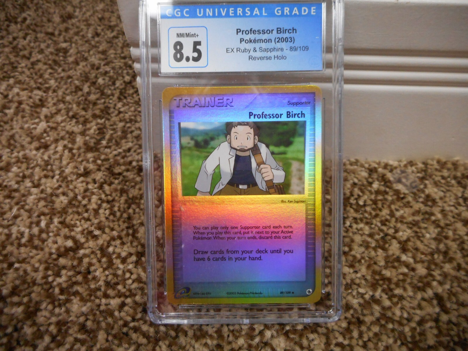 Professor Birch cgc 8.5 MINT REVERSE HOLO EX Ruby & Sapphire E-Reader 89/109 psa