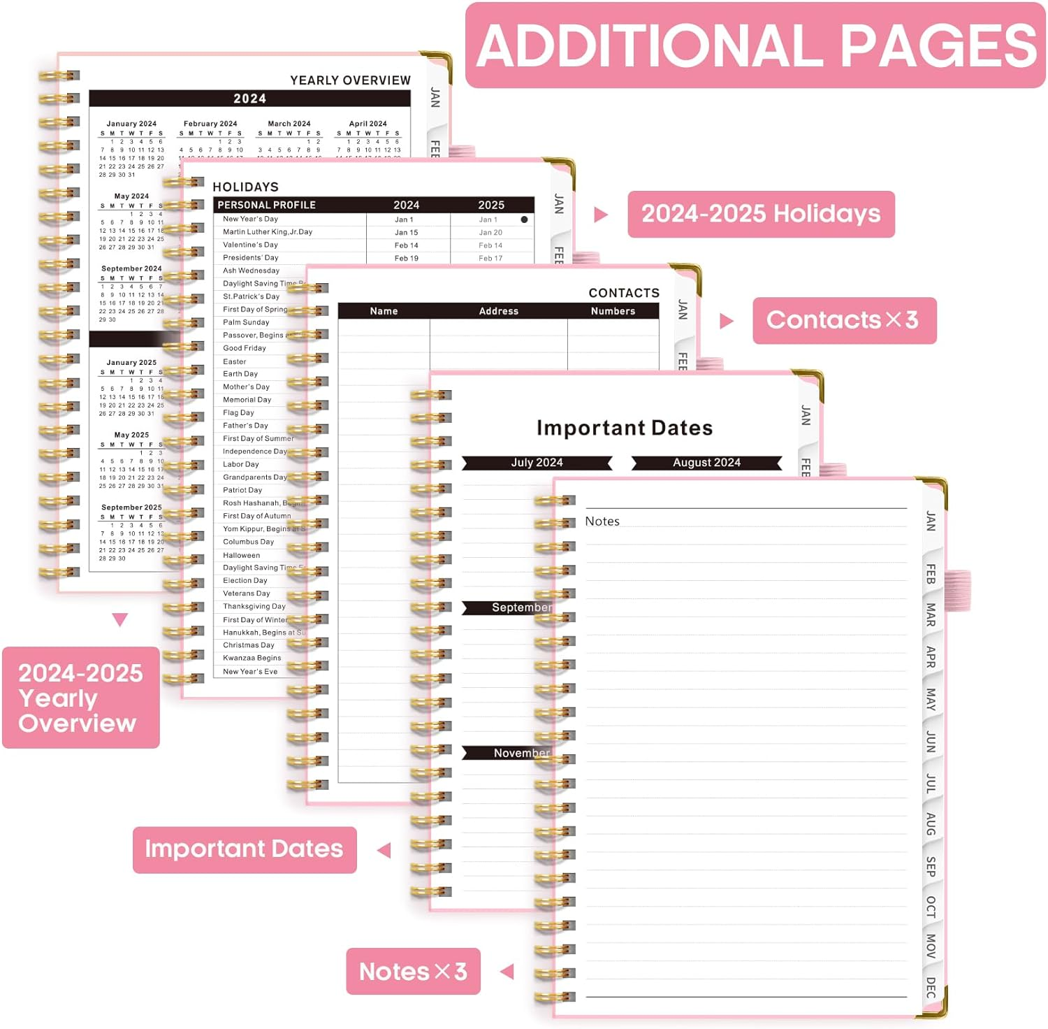 2024 Planner, Weekly Monthly Calendar Planner Spiral Bound, January