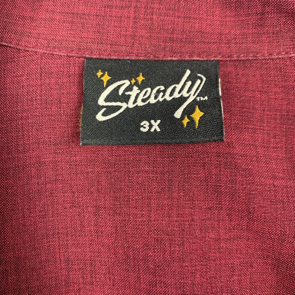 Vintage Steady Atomic Short Sleeve Red Button Up Bowling Shirt Size Mens 3X - Image 3 of 4