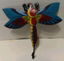 Beautiful Hand Painted Metal Dragon Fly Wall Decorative Hook Crafted In Haiti