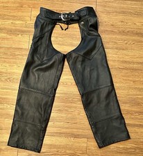 Harley Davidson Black Leather Motorcycle Riding Chaps Medium Made In The USA Men