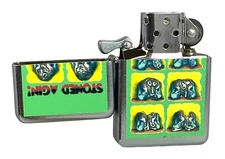 Stoned Agin! (Again) Melting Faces Flip Top Chrome Oil Lighter Wind Resistant