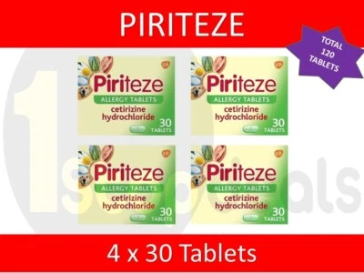 4 X 30 Piriteze Allergy & Hayfever | One a Day - 120 Tablets | Expiry 2026+++