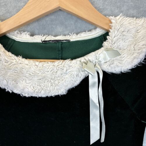 Velvet Green Dress Girls 7 Faux White Fur Trim Long Sleeve Vintage Christmas - Picture 4 of 10
