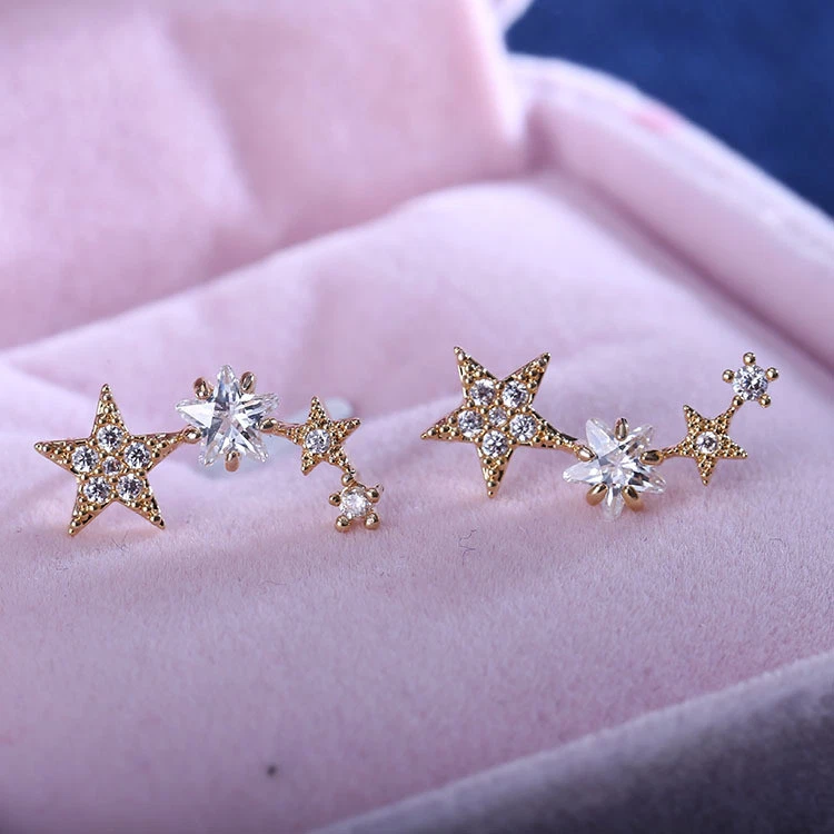 925 SILVER CLEAR CRYSTAL Unbalanced irregularity star stud ear