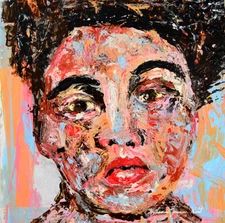 Colorful Impressionist Woman Portrait Knife Painting  Original Impasto Art