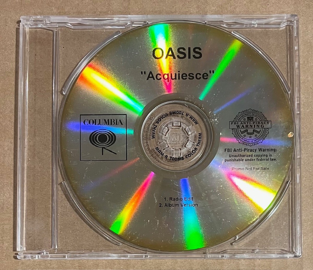 Oasis - Acquiesce ULTRA RARE promo test pressing CDr single w