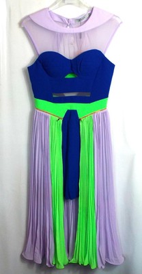 DREISTÖCKIGE MODE  BLAUGRÜN LILA GRIECHISCHES KLEID  GRÖSSE UK 4 = XXXS #Box*