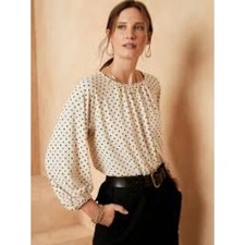 Banana Republic Gathered Neck Crepe Polka Dot Top S 