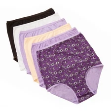 Ladies 6 Pack Cotton Full Coverage Briefs Knickers Size 20 Purple Black White
