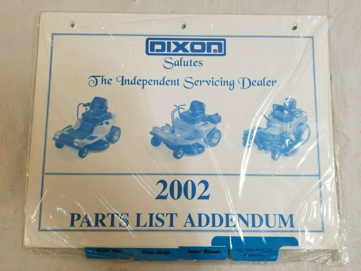 NIP 2002 DIXON ZTR Mowers Parts List Addendum Dealer Copy