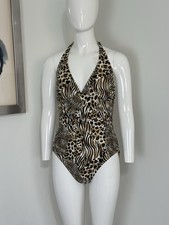 Vintage Catalina One Piece Swimsuit Plunge Halter Animal Print Women  s M 8/10