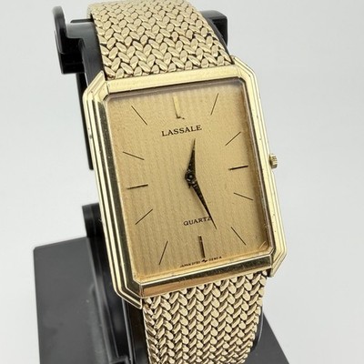 Vintage 1980 s  Lassale Stepped Bezel Octo Gold Tone Tank Ultra Slim Men s Watch