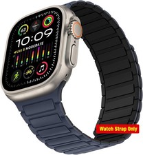 Strap For Apple Watch 10/9/8/7/6/5/4/3/2/1, Soft Silicone Magnetic Band Blue Bla
