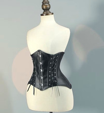 Women  s Black Underbust Boned Corset Waist Cincher Lace-Up Back, M