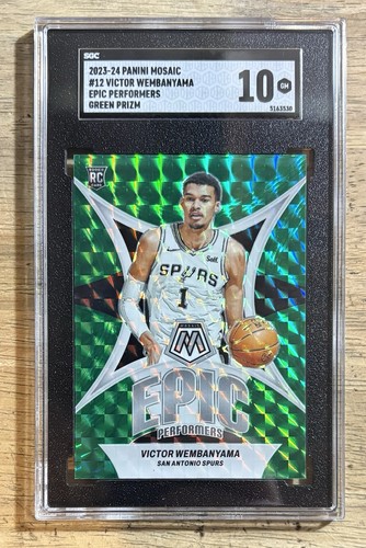 Victor Wembanyama 2023-24 Panini Mosaic EPIC PERFORMERS #12 Green SGC 10 RC