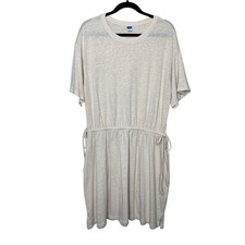 Old Navy Waist Defined Linen Blend Mini Dress Heather Oatmeal Tie Waist Size XL