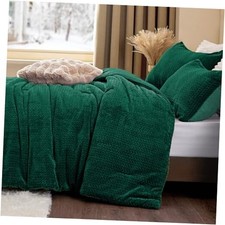 Flannel Fleece Comforter King Set - Furry Leaves Pattern King 102"x90" Green