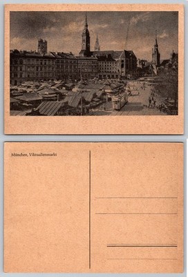 München Viktualienmarkt Postcard c.1910s Historic Munich Germany Market Tram