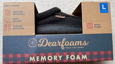 Dearfoams Mens Memory Foam Slippers, L, Size 11 - 12, Black, indoor/outdoor New