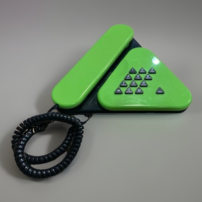 Vintage 1980s Memphis Style Triangular Green Landline Phone