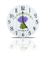 Vintage Rustic Lavender Wooden Effect Wall Clock 27cm Shabby Chic Kitchen Garden