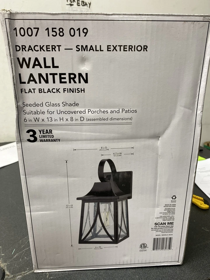 Hampton Bay 28235 Drackert 13" Black Outdoor Wall Lantern Sconce, No Bulb Includ - Image 3 of 4