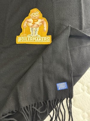 Pendleton Wool Fringe Stadium blanket Purdue Boilermakers Logo Patch black