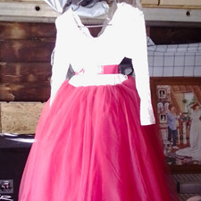 Handmade Girls Flower Girl Princess Dress Lace Long Sleeve Red Tulle Rhinestone