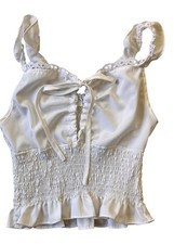 Smock Ruffled Crop Top Womens Small White Keyhole Eyelet Dainty Coquette Boho