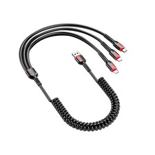 FINEANDENG 3-in-1 USB Spring Charging Cable USB-A Male to Type-C/Micro 1.8m