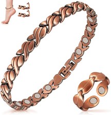 Copper Anklet for Women Magnetic Ankle Lymphatic Drainage Ring with 3500 Ga...