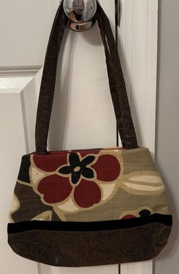 Laura Bee Designs Handmade Floral Embossed Shoulder Bag Brown Red
