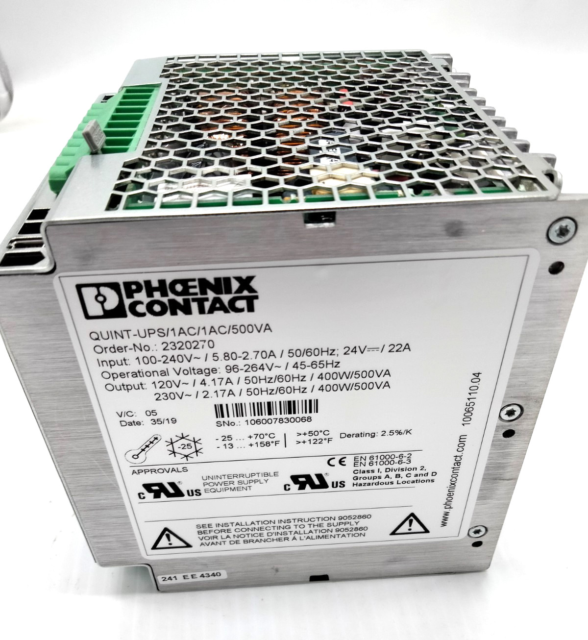 Phoenix Contact QUINT-UPS 1AC 1AC 500VA 2320270 100-240V