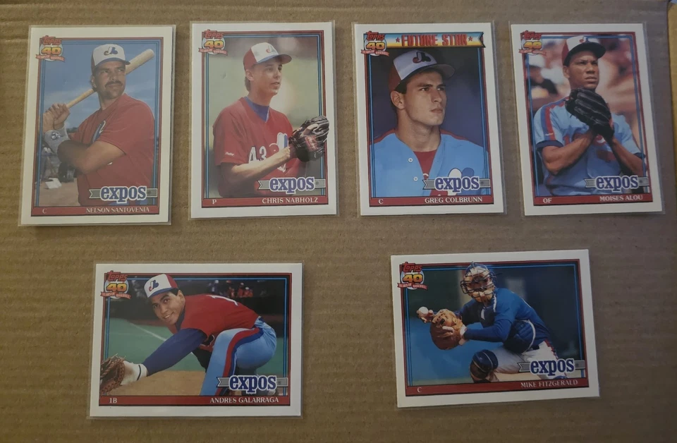 Topps 1991 40 años de béisbol. Lote de 30 tarjetas Expos, Rojos, Paders usadas Foto 3 de 4