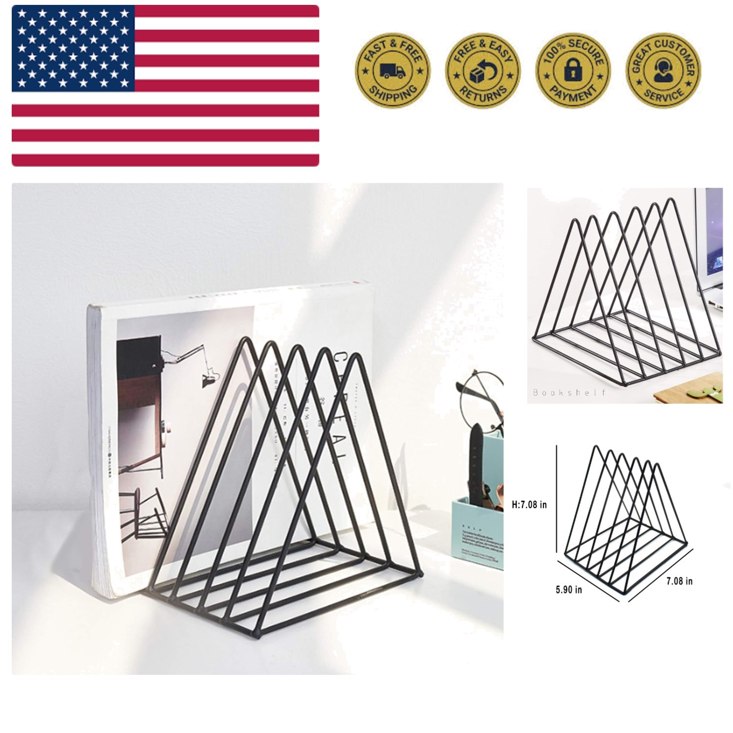 Triangle File Holder,5 Slot Metal Vinyl Record Stand Holder Magazine Newspape...