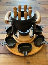 Bodum Danish-design Cast Iron / Wood Fondue Set  Service for 8, Excellent!