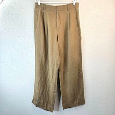 Everlane 100% Linen Wide Leg Pants High Waisted Green Sz 14 Minimalist Trousers