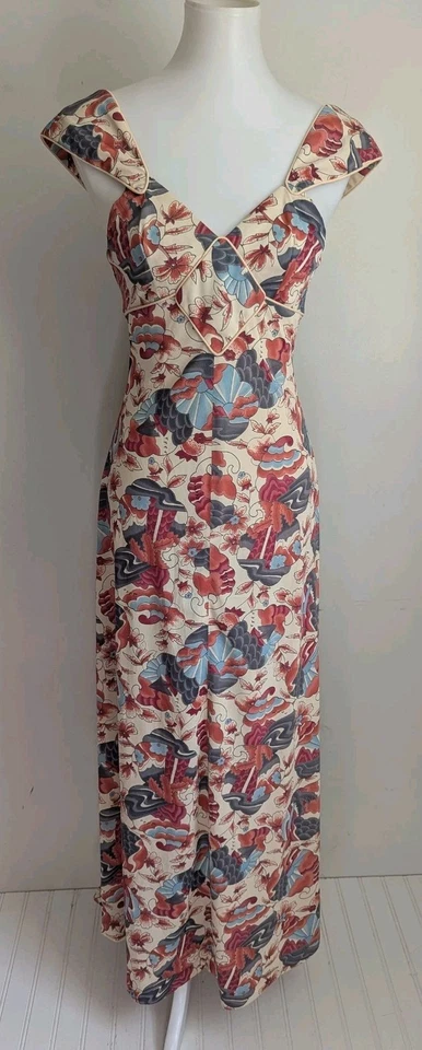 Maxi Vestido Vintage Años 70 Ambiente Tropical Novedad Retro Disco Mod Boho 4 XS Foto 3 de 4