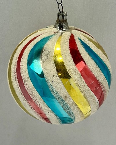Vintage Jumbo Spiral Twist Carnival Mica Rainbow Glass Christmas Ornament Poland - Picture 7 of 8