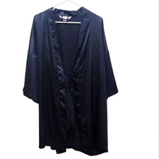 Vintage Y2K Victoria's Secret Angels Satin Kimono Short Robe OS Navy **No Belt