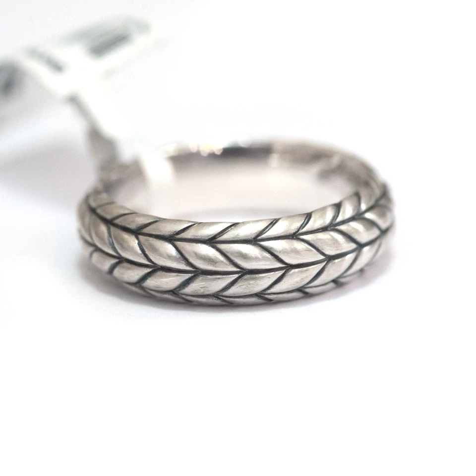 David Yurman Uomo Argento Sterling 6mm Chevron Fedina Misura 8 - Nuovo Originale - Immagine 4 di 4